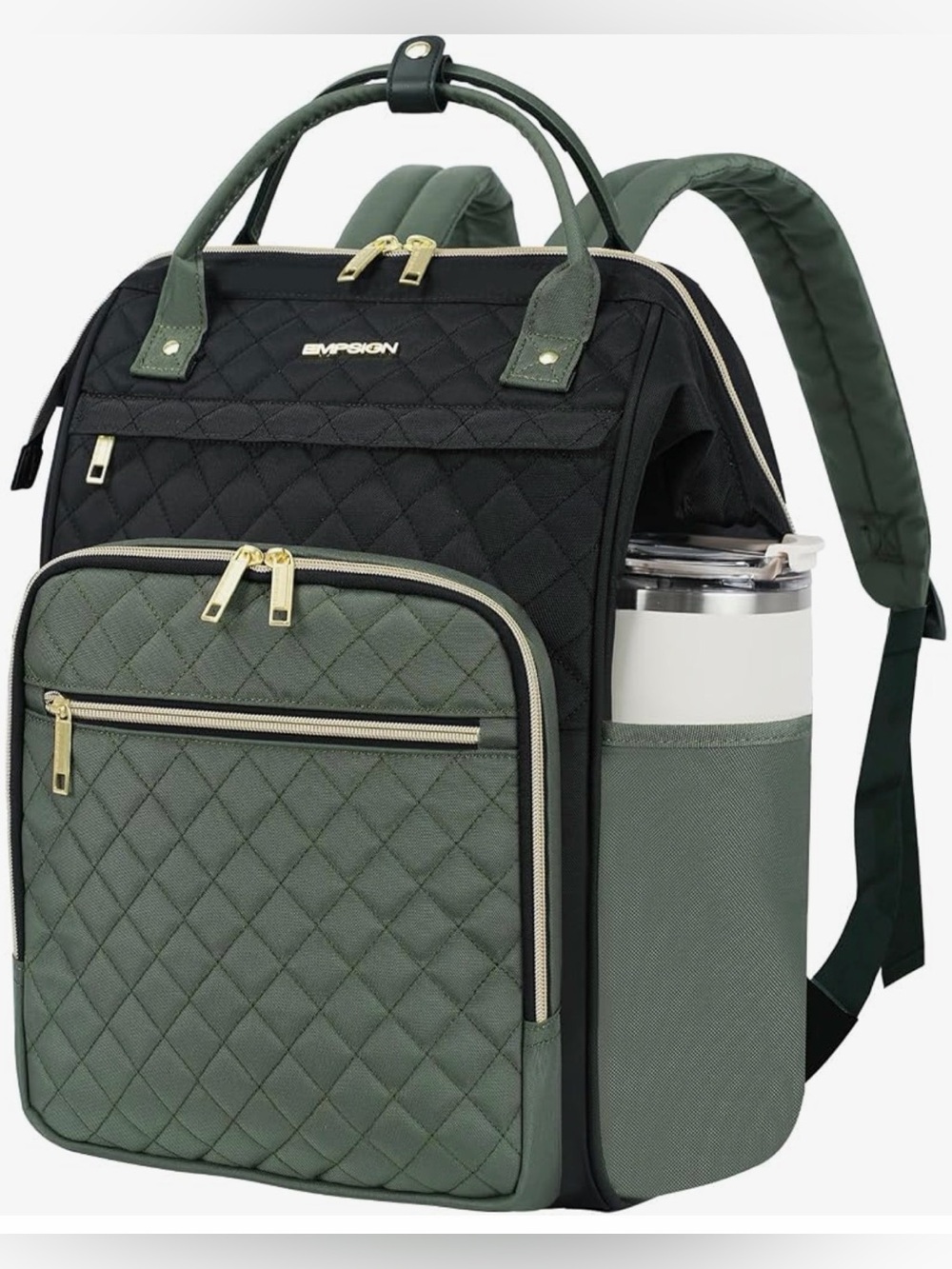 EMPSIGN 17 Inch Laptop Backpack for Women, Black-Army Green - NWT